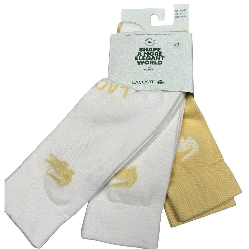 Lacoste Size 10-12 Crew Socks 3 Pairs Preppy Casual Tennis Shape A More New